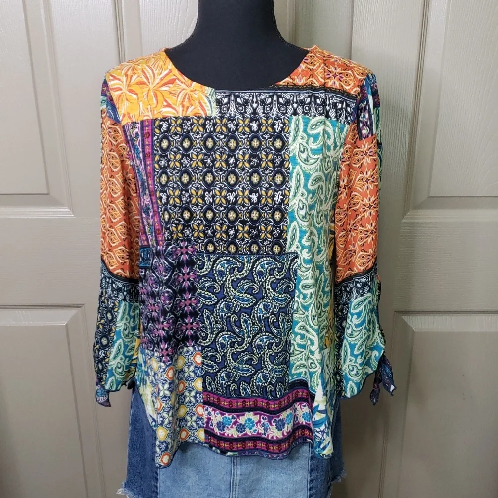 NWT Multiples Colorful Patchwork Women's Top Size Small - Picture 1 of 8